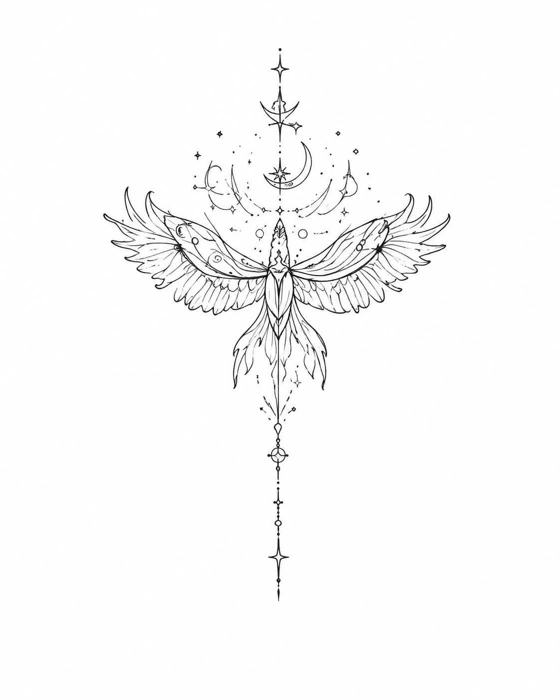 Custom celestial moth tattoo linework